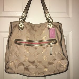 Gold and Taupe Coach Bag